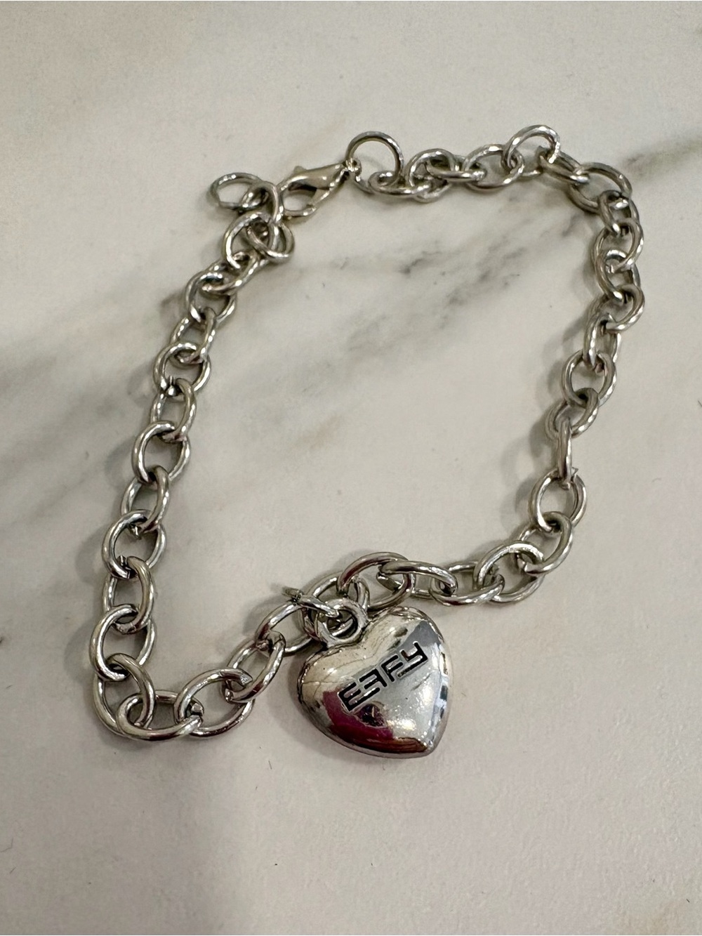 Effy Silver Tone Puffed  Heart Charm Link Bracelet